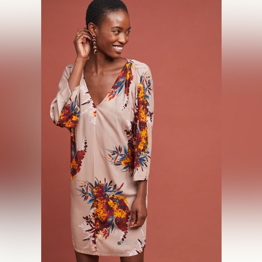 Anthropologie Floral Long Sleeve Dress - Multicolor